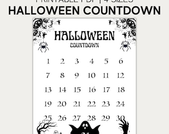 Halloween Countdown Calendar Printable Halloween Wall Art, Halloween Activities, Spooky Decor, October Calendar, Gothic Halloween Advent
