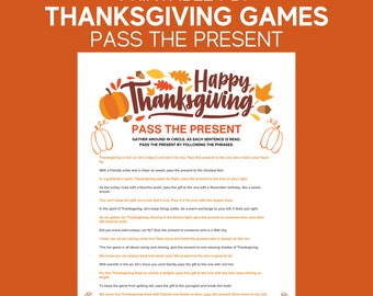 Friendsgiving Games Printable Thanksgiving Pass The Present Game, Pass the Gift Game, Thanksgiving Group Game, Thanksgiving Games for Family