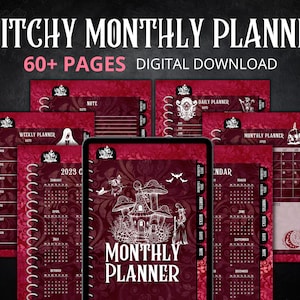 Magenta & Black Witchy DIGITAL Planner Gothic Monthly Planner, Spooky Weekly Planner, Witch Daily Planner, 2023-2024 Calendar, Goth Planner