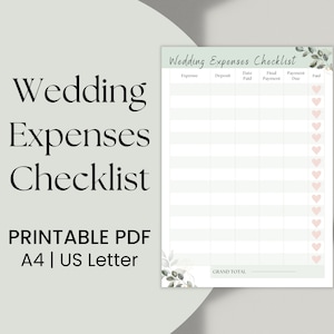 Wedding Planning Expenses Checklist Printable Pdf Wedding Registry Checklist, Wedding Printable Checklists, Wedding Planner, Budget Sheet
