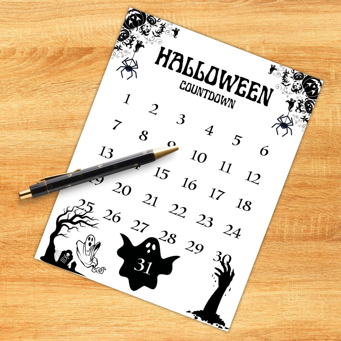 Halloween Countdown Calendar Printable Halloween Wall Art Etsy