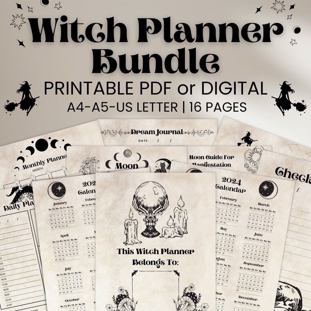 Gothic Witchy Daily Weekly Monthly Planner Printable Pages Tarot