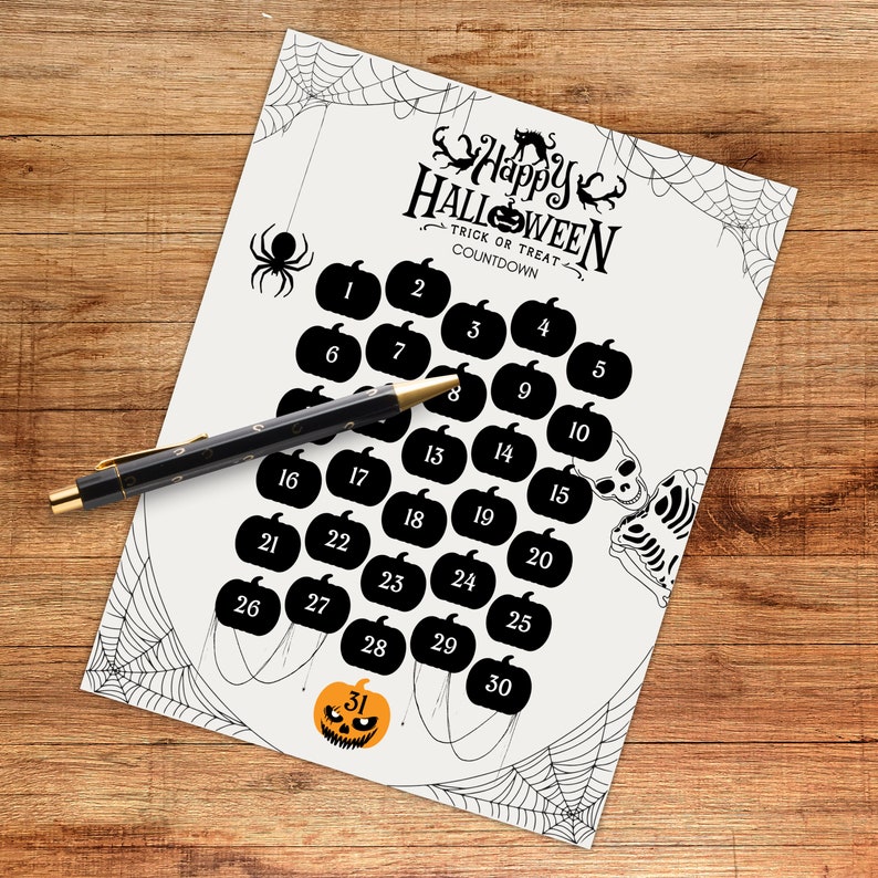 Halloween Countdown Calendar Printable Halloween Wall Art - Etsy