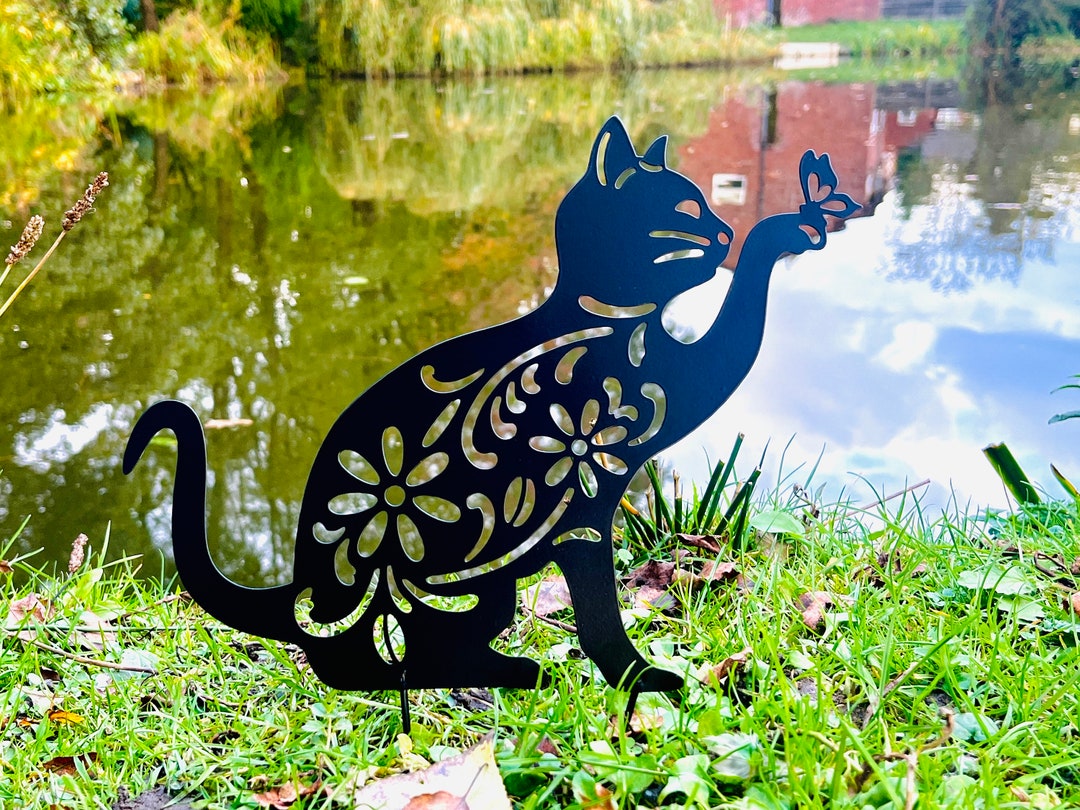 Metal Cat Garden Stake Cat Silhouette Garden Stake, Lawn Ornaments