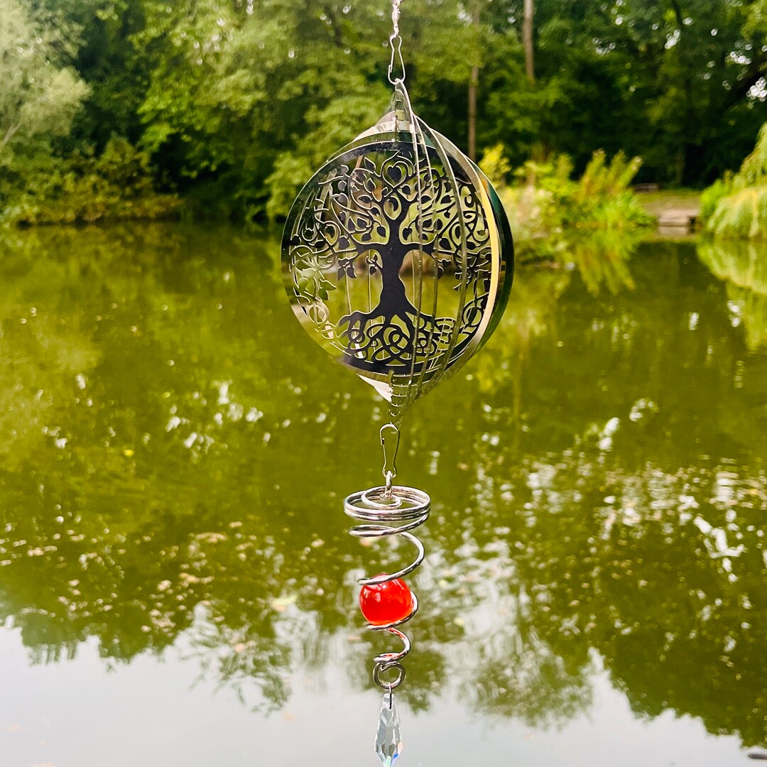 Tree of Life Hanging Wind Spinner Stainless Steel Rotating Wind Spinner