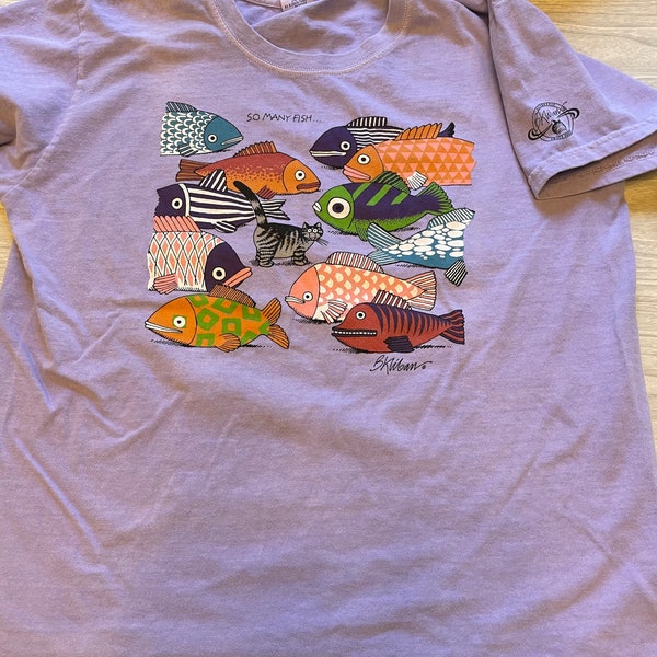 Vintage 1990s T-Shirt B Kliban CrazyShirts. Cats and fish. Size XL. 100% combed cotton.