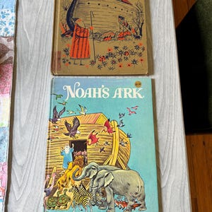 Vintage Children’s Noah’s Ark books. Two 1957 and 1976 Large hardcover Books. Retro Mid Century kids religious book.