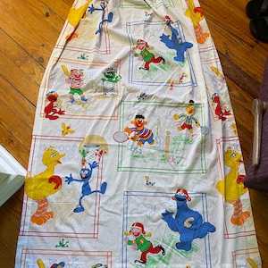 One vintage Sesame Street curtain panel. 1970s kids show. Fabric for upcycling