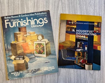 Vintage 1968 and 1972 Home Decorating ideas magazines. Mid Century home decor illustrations photos.