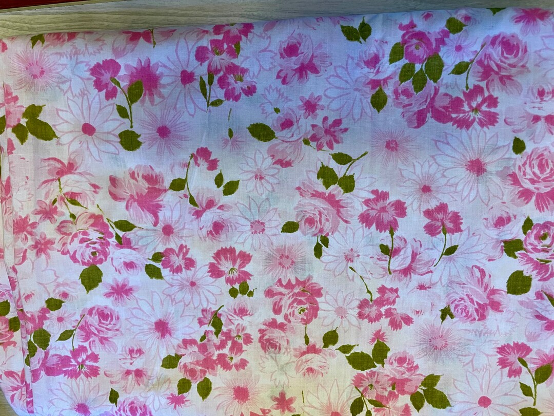 Vintage Pink Floral Full Size Flat Sheet. Mid Century Bedding. Etsy