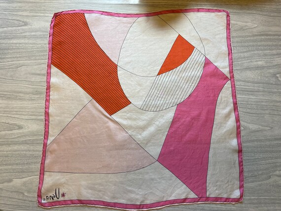 Vintage 1960s Vera Neumann silk scarf. Pink and r… - image 2