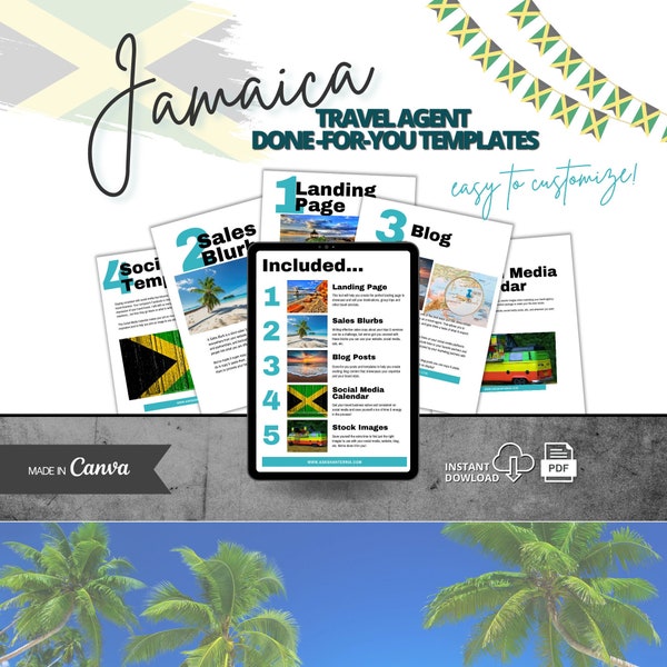 Travel Agent Social Media Templates, Travel Agent Marketing Bundle, Jamaica Vacation, Travel Agent Guide, Travel Agent Content, Canva Design