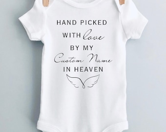 Personalized Gerber Onesie Handpicked with Love by Custom Name in Heaven – Custom Baby Gift, Memorial Keepsake, Thoughtful Baby Shower Gift