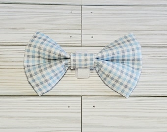 Blue plaid dog bow with velcro, dog bowtie, cat bowtie, dog bow for collar, dog gifts, cat gifts, dog mom, pet accessories, slip on bow