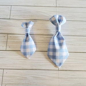 blue plaid dog collar necktie, cat necktie, dog tie for collar, dog gift, cat gift, pet accessories, slip on tie, clip on tie for collar