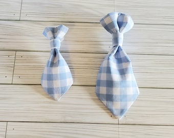 blue plaid dog necktie with velcro, cat necktie, dog tie for collar, dog gift, cat gift, pet accessories, slip on tie, necktie for collar