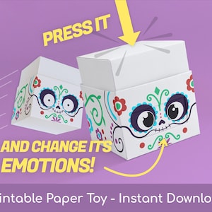 Pepakubo Emoji Cube (Dia De Los Muertos)) | Cute Face Swapping Kawaii Paper Automata | Printable Papercraft Template, Instant Download, DIY
