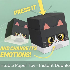 Pepakubo Emoji Cube (Cat) | Cute Face Swapping Kawaii Paper Box Automata | Printable Papercraft Template, Instant Download, DIY