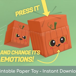 Pepakubo Emoji Cube (Halloween Pumpkin) | Cute Face Swapping Kawaii Paper Automata | Printable Papercraft Template, Instant Download, DIY