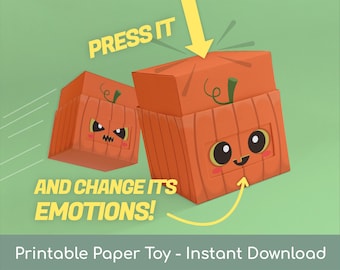 Pepakubo Emoji Cube (Halloween Pumpkin) | Cute Face Swapping Kawaii Paper Automata | Printable Papercraft Template, Instant Download, DIY