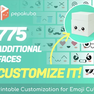 Zusätzliche Gesichter für Pepakubo Emoji Würfel (Weiß) | Kawaii Papier Box Automaten | Druckbare Papercraft Vorlage, DIY
