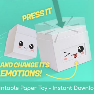 Pepakubo Emoji Cube (Blanco) / Lindo intercambio de caras Kawaii Caja de papel Autómatas / Plantilla de artesanía de papel imprimible, Descarga instantánea, BRICOLAJE