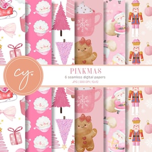 Watercolor Christmas Digital Paper | Seamless Digital Paper | Pinkmas Digital Paper | Santa | Instant Download | Gingerbread