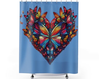 Blue Serenity: Butterfly Heart Shower Curtain