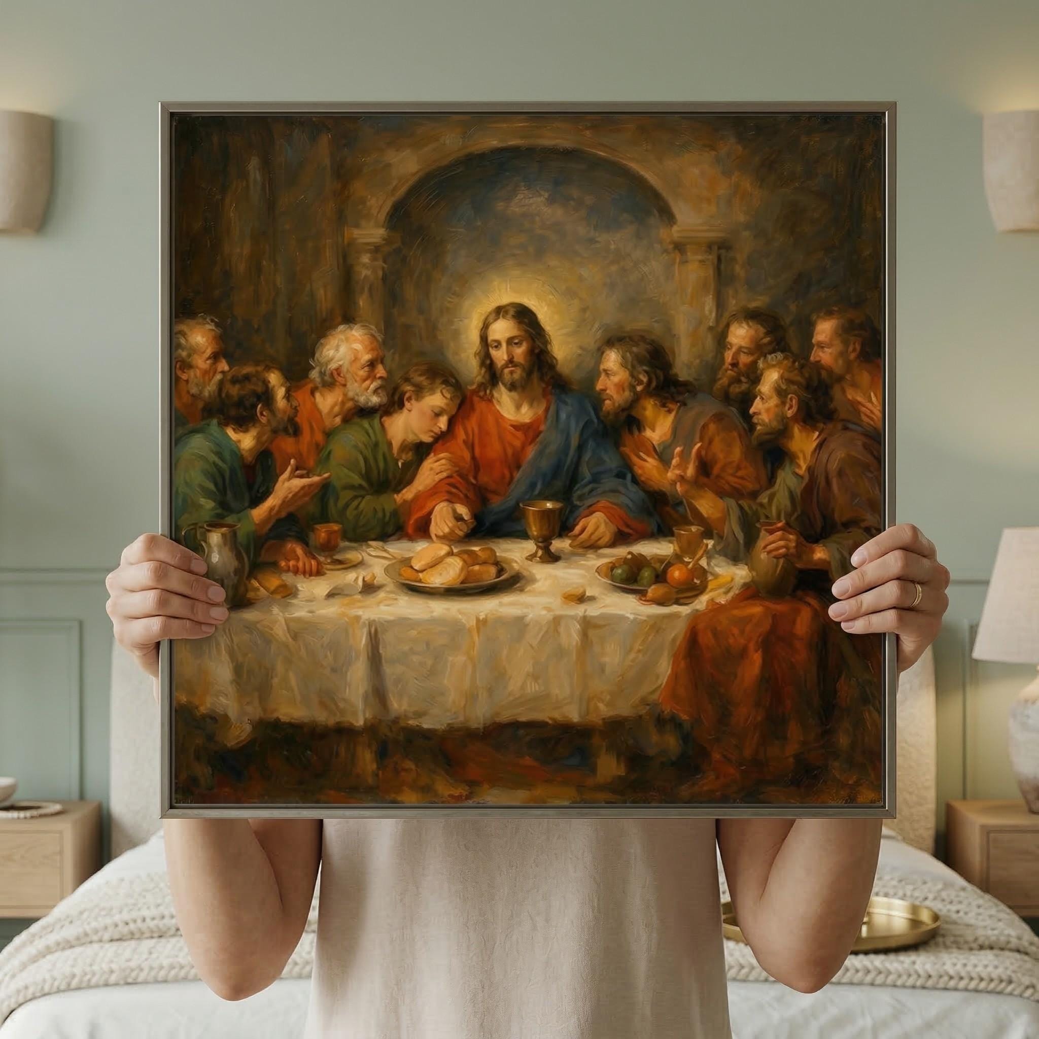 Last Supper Oil Painting Print, Jesus Apostles Christian Wall Art - Etsy
