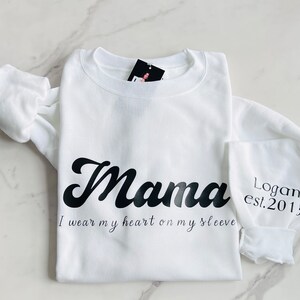 Custom Sweatshirt for Mom, Personalized Sleeve with Name