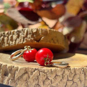 Handmade mini tomato earrings for her, Dangle jewelry for food lover, Quirky style for friends gift, Ideal present for party garden