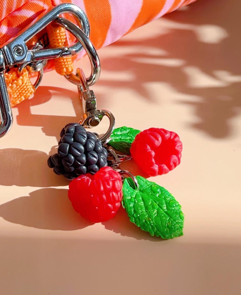 Realistic Berry Keychain Polymer Clay Raspberry and Blackberry Bag ...