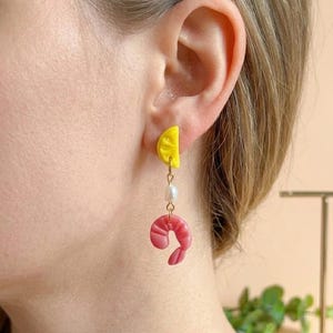 Waitress Gift Shrimp Lemon Earrings, Funny Server Life Jewelry, Seafood Restaurant Uniform Accessory, Mismatched Foodie, Culinary Grad Gift