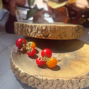 Cute tomato earrings for her, dangle jewelry for plant lovers, quirky style for party garden, funny tomato earrings for gift