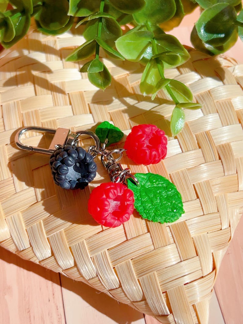 Realistic Berry Keychain Polymer Clay Raspberry and Blackberry Bag ...