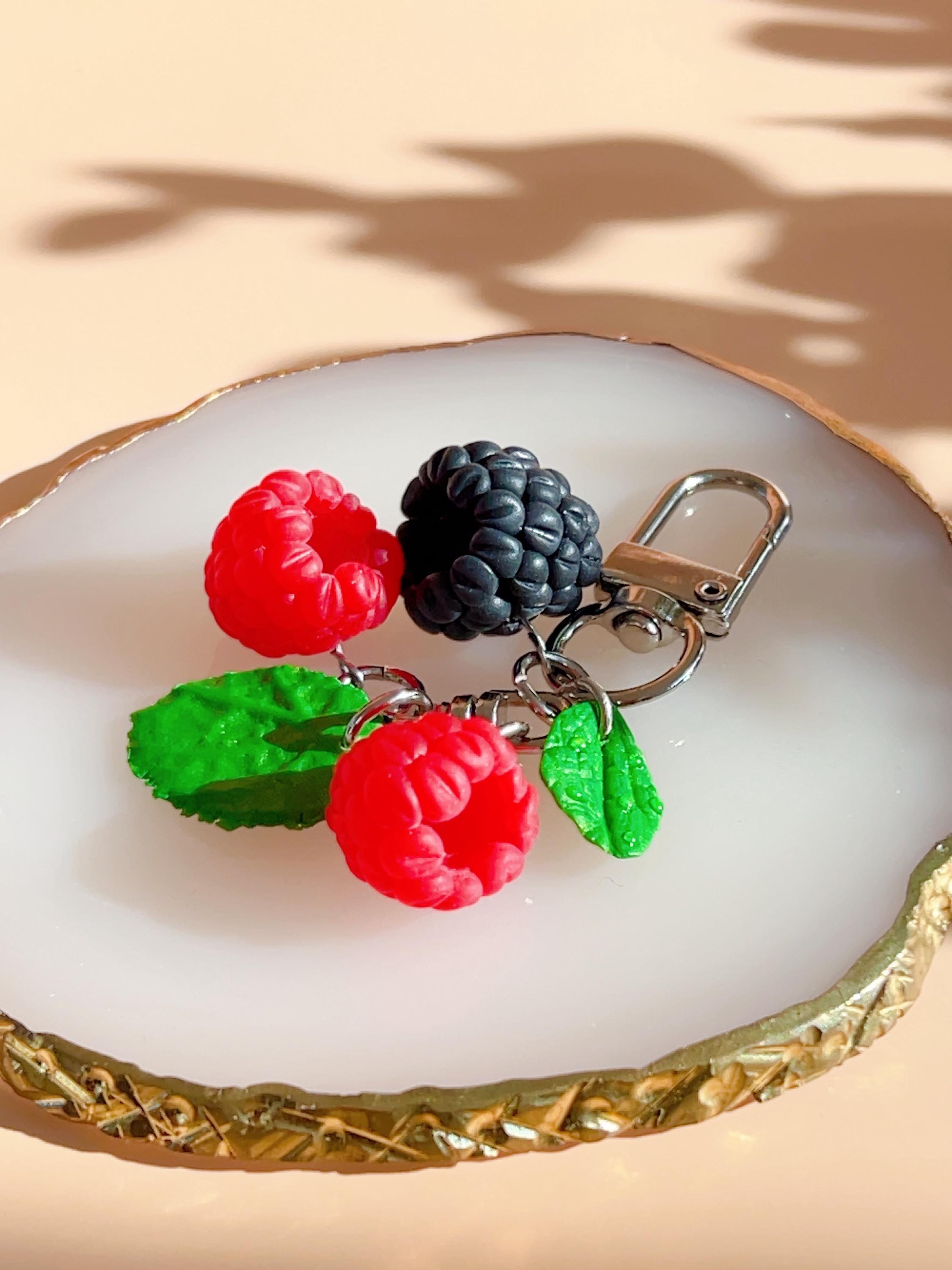 Realistic Berry Keychain Polymer Clay Raspberry and Blackberry Bag ...