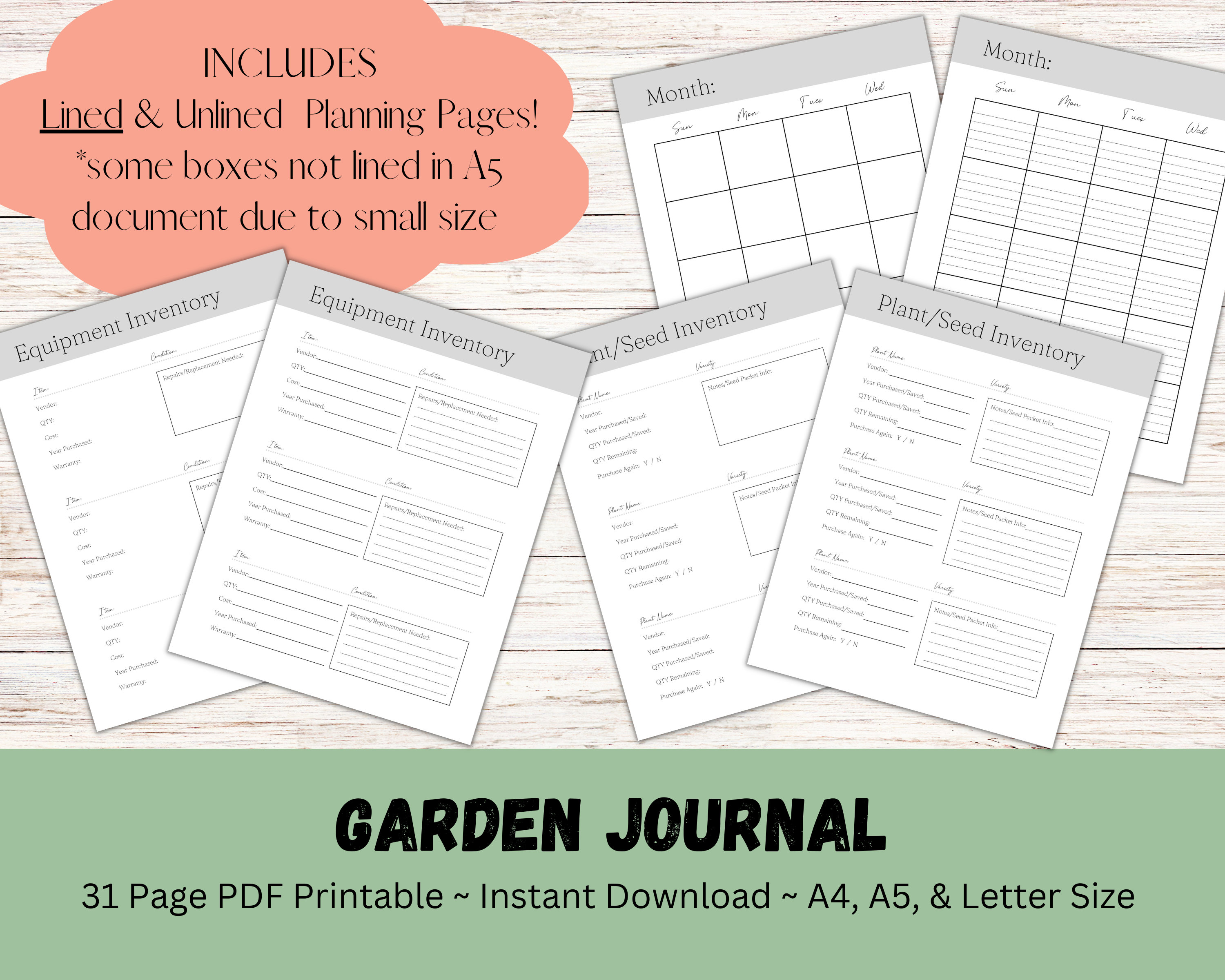 Printable Garden Planner for Vegetable or Flower Garden Printable