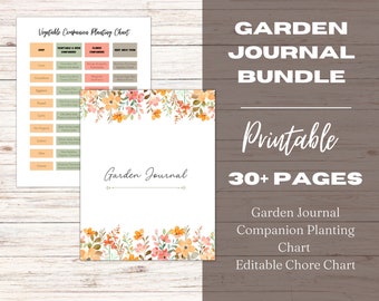 Green Garden Journal Bundle with Companion Planting and Chore Chart Garden Planner Printable Companion Planting Guide Garden Chore Chart