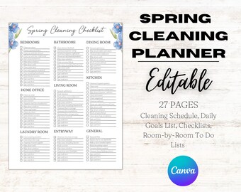 Spring Cleaning Checklist and Planner Editable Canva Template, Spring Cleaning Schedules and Checklists, Spring Cleaning Planner