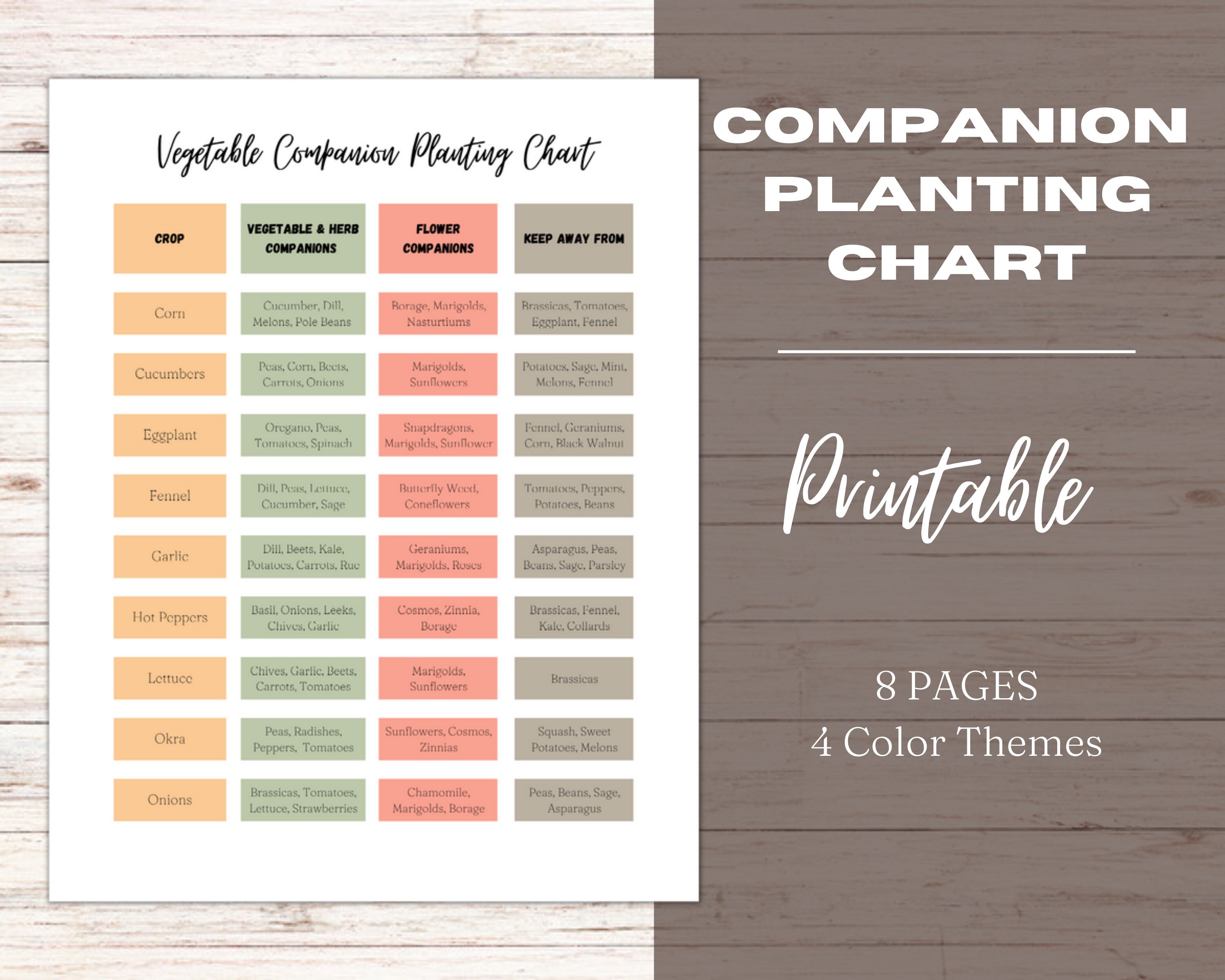 Vegetable Garden Companion Planting Guide and Template, Garden Layout ...