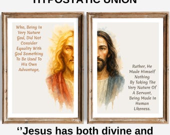 Arte mural de Jesús: Unión Hipostática – Póster cristiano de la naturaleza divina y humana – Arte bíblico inspirado en Filipenses 2 – Versículo bíblico imprimible