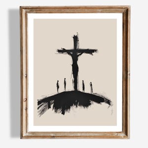 The Crucifixion Wall Art | Minimalist Christian Decor | Jesus on the Cross Print | Bible Passion Wall Art | Religious Home Art | Christian