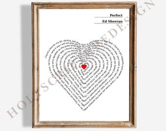 Arte mural con letras de canciones de Ed Sheeran: arte mural con la canción perfecta, regalo imprimible romántico, póster con frase de amor, regalo de aniversario para ella