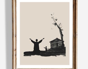 Arte mural del Hijo Pródigo / Decoración cristiana minimalista / Impresión de parábolas bíblicas / Arte religioso para el hogar / Decoración cristiana del perdón y la gracia