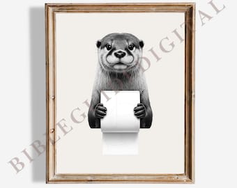 Póster de nutria, póster de animales para el baño, regalo de nutria, arte de nutria, decoración de pared para el baño, póster en blanco y negro, impresión para el baño, descarga digital