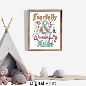 Fearfully and Wonderfully Made Bible Verse Wall Art | Christian Nursery Decor | Faith Printable Art for Kids Room | Baptism Gift Idea