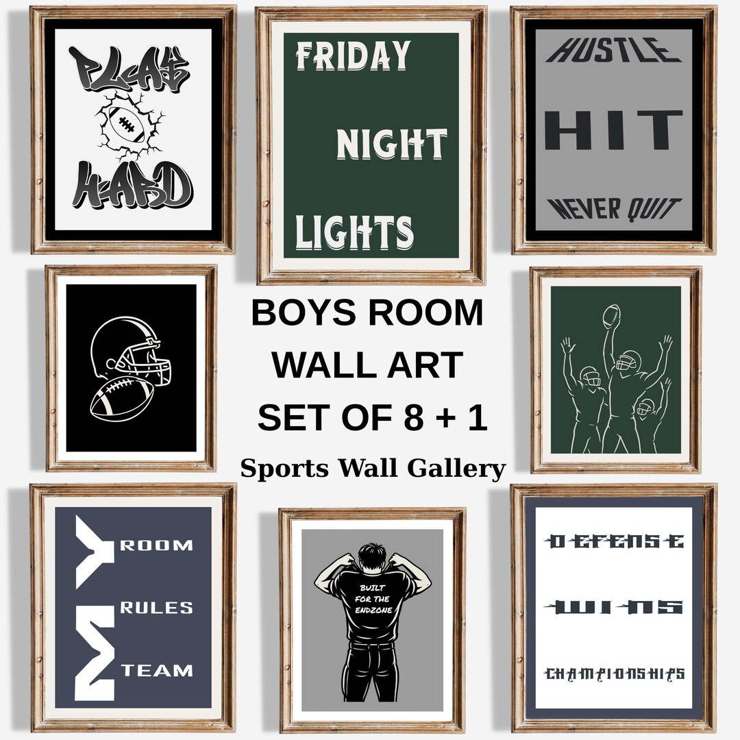 Boys Room Wall Art Set - Teen Boy Sports Room Decor - Hustle Quote ...