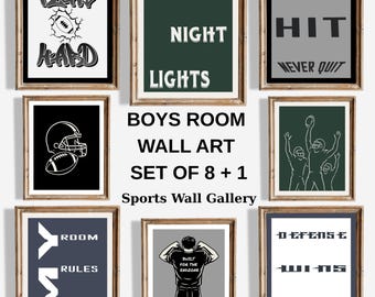 Juego de arte de pared para habitación de niño - Decoración deportiva para habitación de adolescente - Láminas con frases de Hustle - Pósteres de fútbol americano - Conjunto de habitación moderna para niño