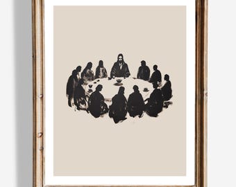 Arte de parede da Última Ceia | Decoração cristã minimalista | Pôster de história bíblica | Impressão de Jesus e discípulos | Arte religiosa para casa | Decoração Grace