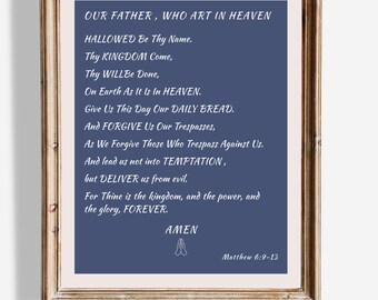 Arte mural del Padrenuestro / Cita bíblica de Mateo 6:9-13 / Decoración cristiana / Póster de las Escrituras / Arte espiritual para el hogar / Arte con cita de oración